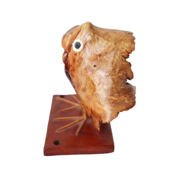 Vintage Hand-Carved Wooden Owl Bird Wood Burl Rustic Decor - Picture 4 of 6